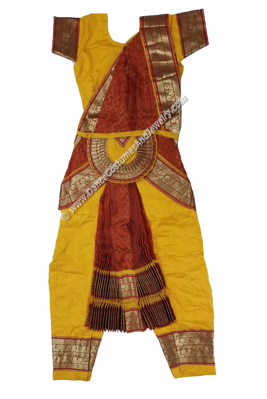 Bharatanatyam Dance Costume Readymade Orange and Red in Brocade Silk